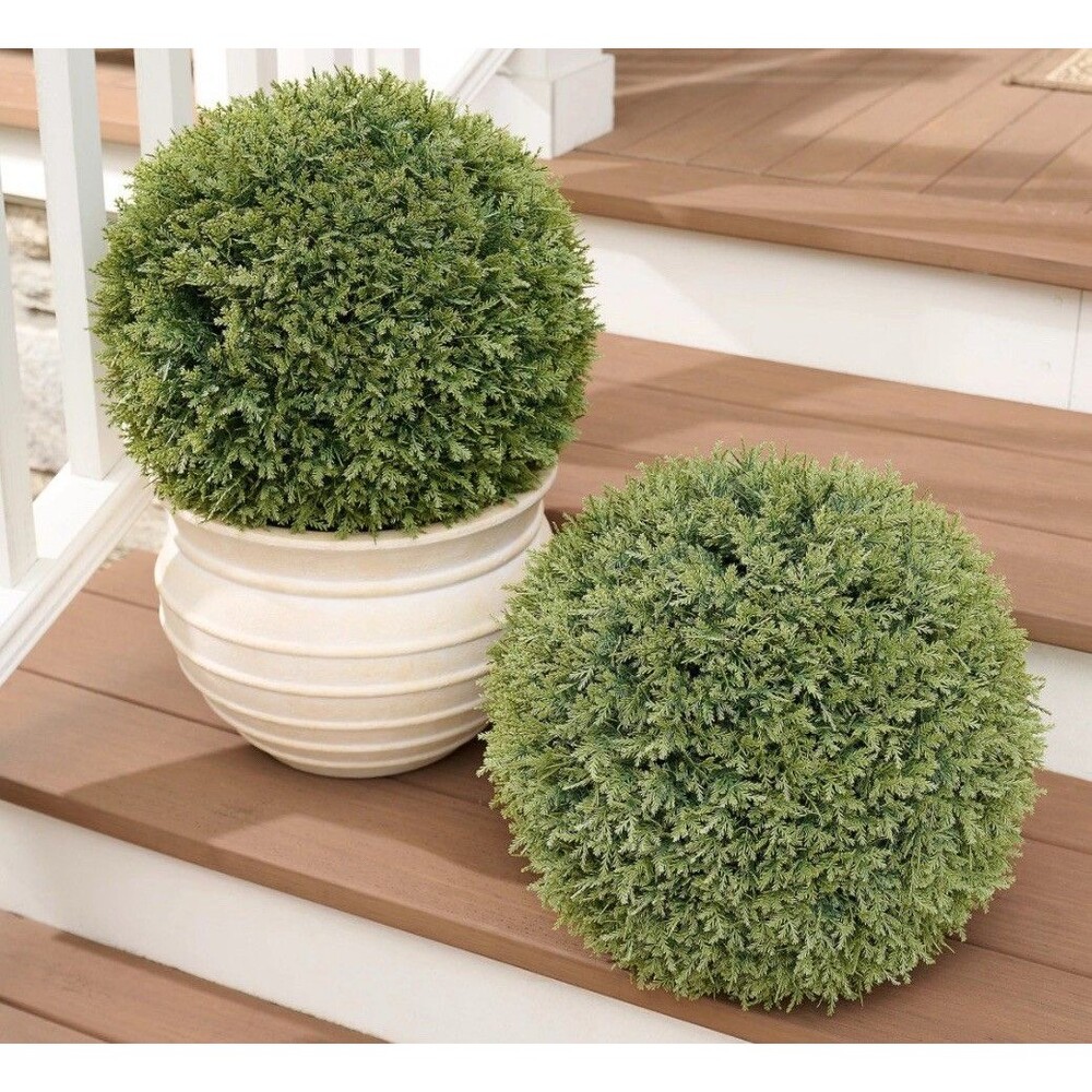 Wicker Park S/2 Oversized 15" Faux Floral Spheres - Cedar